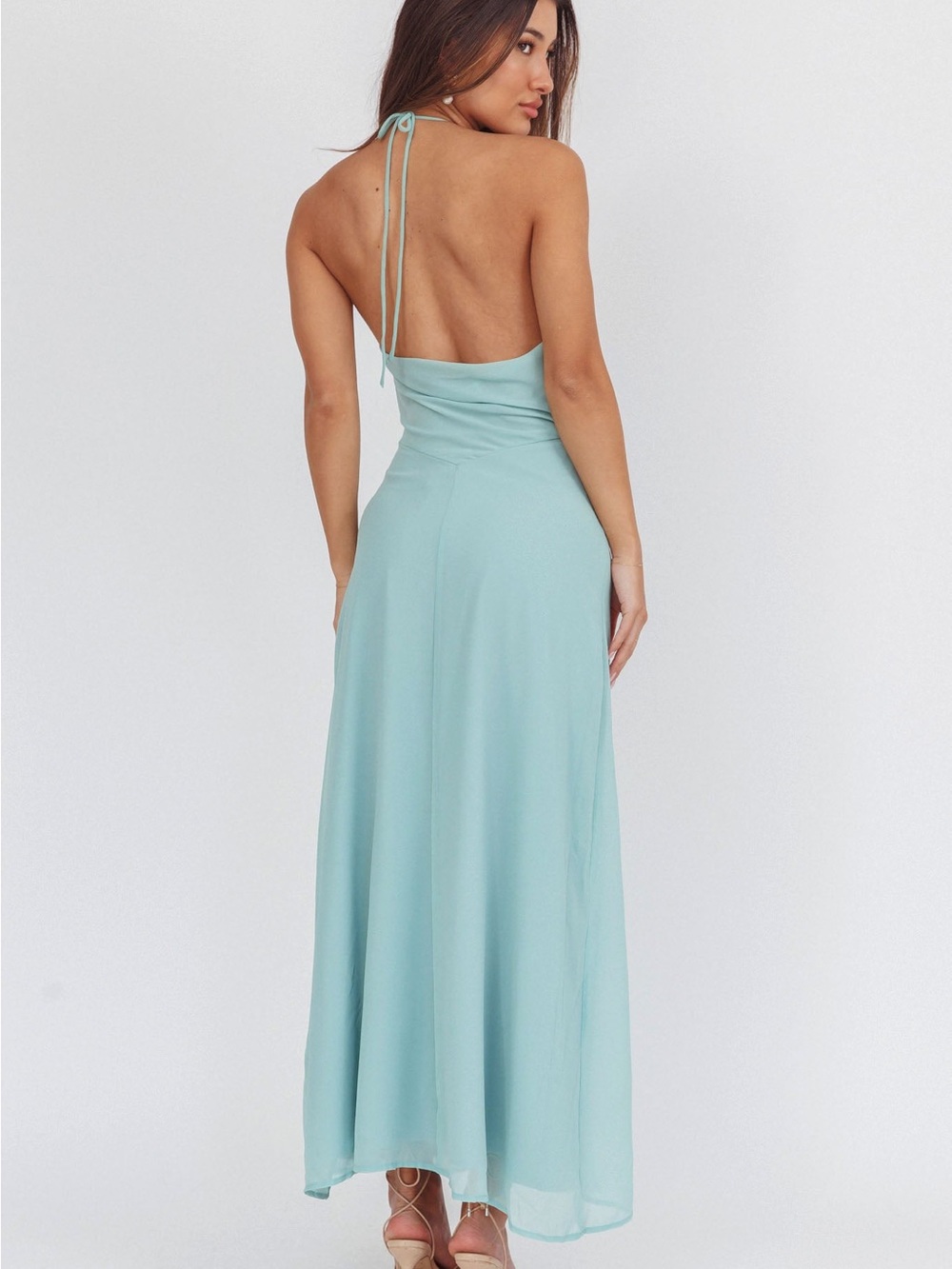 Saints & Secrets Petronilla Rosette Halterneck Maxi Dress Sage Green Size S NWT - Picture 3 of 10